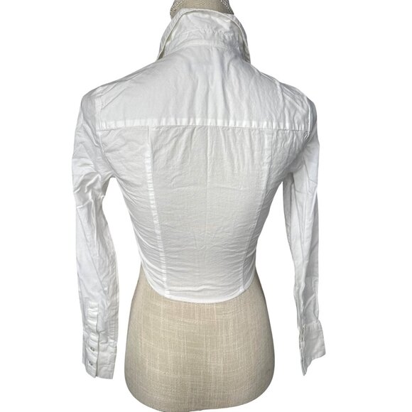 Urban Outfitters White Ruched Long Sleeve Button-Up Crop Shirt XS - Picture 4 of 8